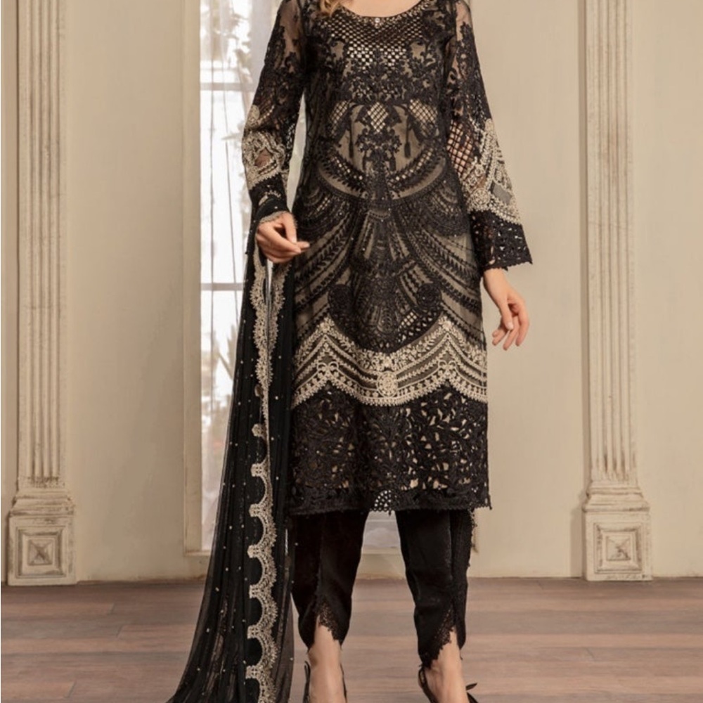 Black shalwar kameez embroidered designer Pakistani desi wear Punjabi formal Eid